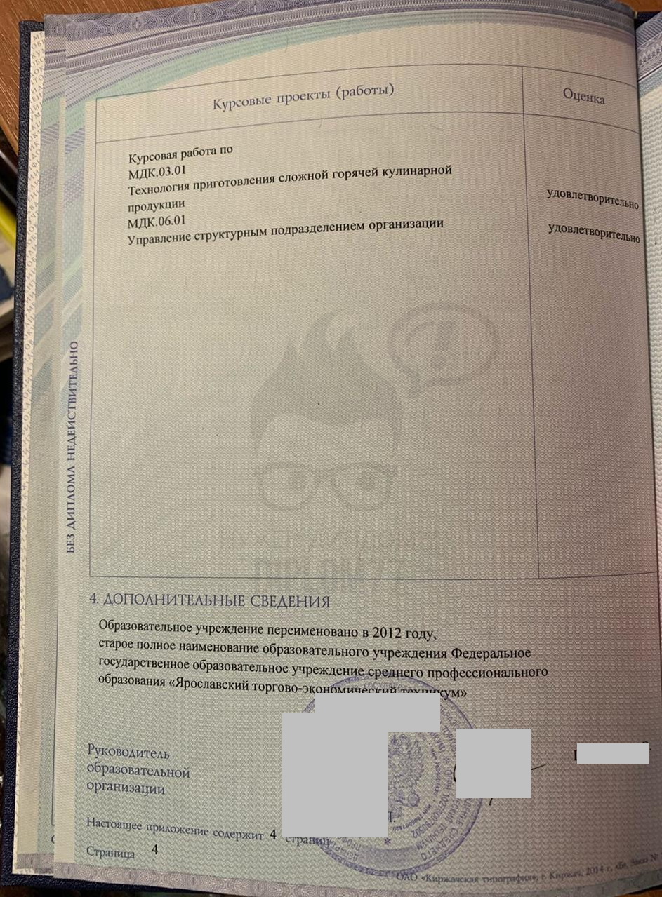 Приложение диплома среднего образования ЯрТЭТ 2014 года выдачи